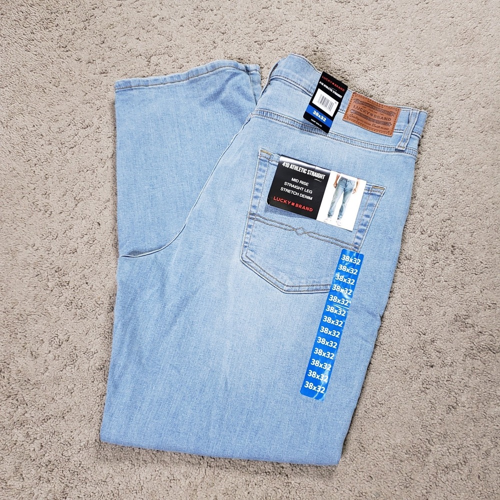 Lucky Brand 410 Athletic Straight Jeans Mens 38x32 Light Wash Mid Rise Stretch